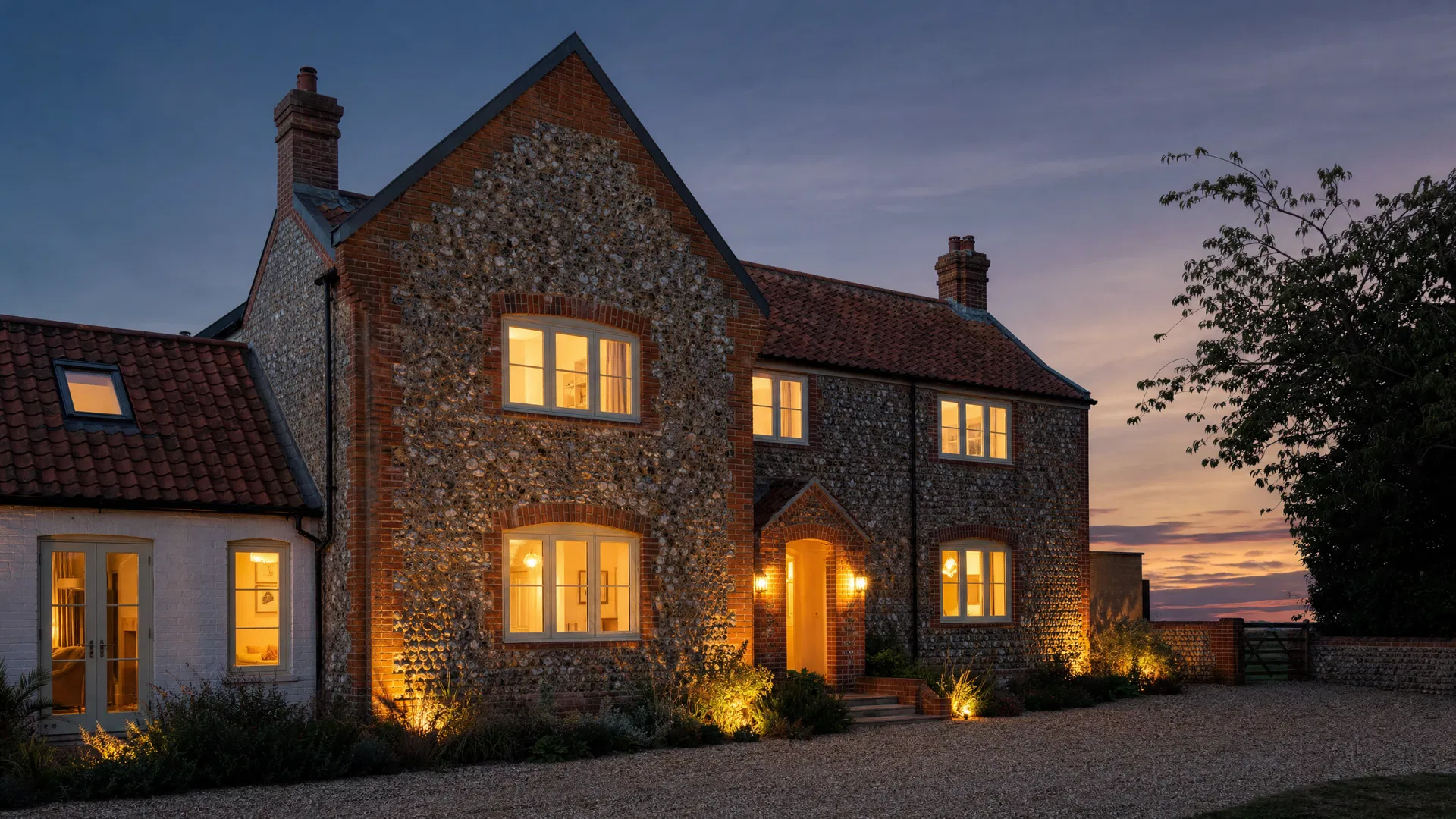 North Norfolk coastal cottage at dusk